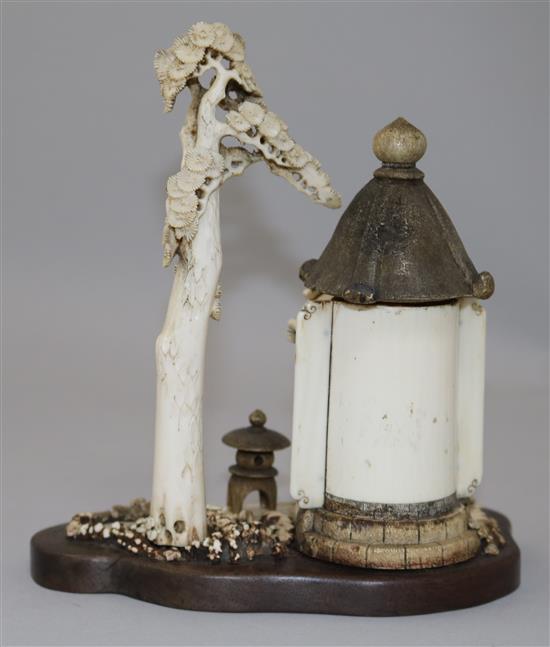 A Japanese ivory and bone model of a garden shrine, height 18.5cm